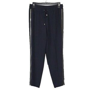 Y2K Cache Womens Crop‎ Pants Size 4 Navy Pull On Drawstring Waist Side Zippers